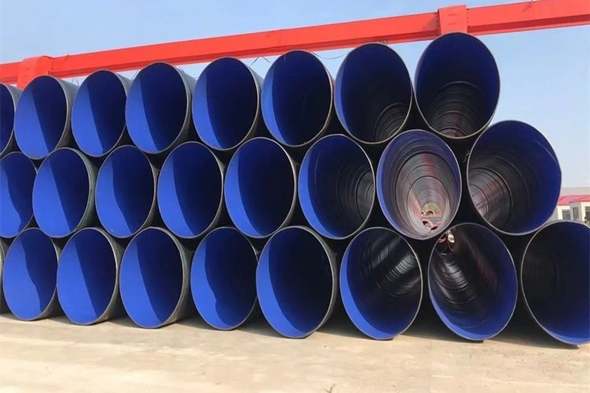 Coated steel pipe stack with blue interiors | LeKe Piping Coated steel pipe stack with blue interiors
