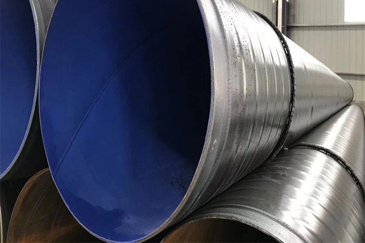 Large coated steel pipes showing end and surface details | LeKe Piping Large coated steel pipes showing end and surface details