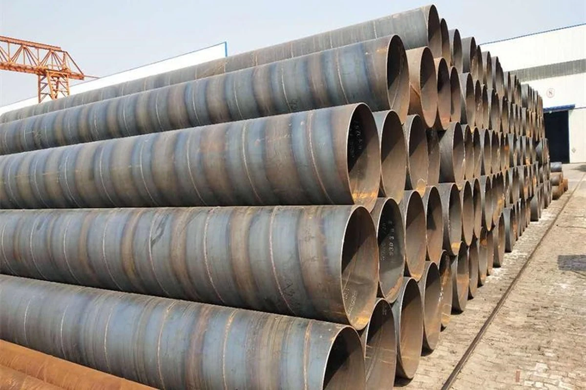 Spiral welded steel pipe stock in the yard | LeKe Piping Spiral welded steel pipe stock in the yard