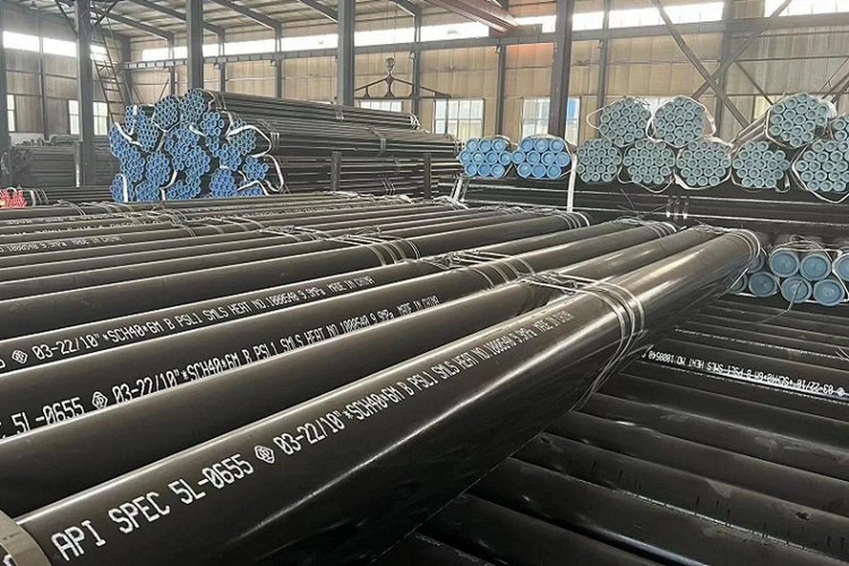 Steel line pipes showing product markings | LeKe Piping Steel line pipes showing product markings